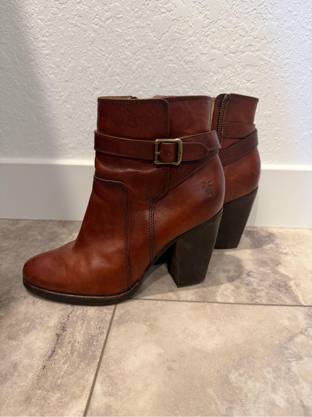 Frye Chestnut Leather Ankle Boot with Buckle